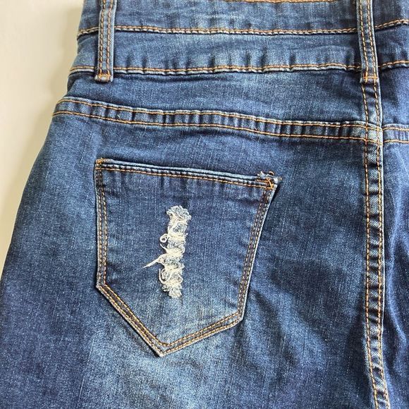 NWT Distressed Deep Blue Cutoff Denim Two Button High Waist Shorts - Picture 10 of 16